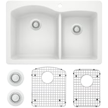 Diamond 33" Dual Mount Double Basin Granite Composite Kitchen Sink with Basin Rack and Basket Strainer