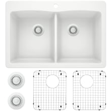 Diamond 33" Dual Mount Double Basin Granite Composite Kitchen Sink with Basin Racks and Basket Strainers