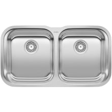 Stellar Equal Double Bowl Stainless Steel Undermount Kitchen Sink 33 1/3" x 18 1/2"