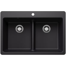 Liven 33" Drop-In/Undermount 50/50 Double Basin SILGRANIT Kitchen Sink with Low Divide