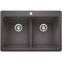 Liven 33" Drop-In/Undermount 50/50 Double Basin SILGRANIT Kitchen Sink with Low Divide