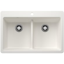Liven 33" Drop-In/Undermount 50/50 Double Basin SILGRANIT Kitchen Sink with Low Divide