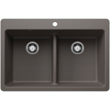 Liven 33" Drop-In/Undermount 50/50 Double Basin SILGRANIT Kitchen Sink with Low Divide