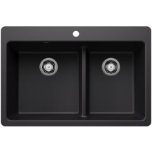 Liven 33" Drop-In/Undermount 60/40 Double Basin SILGRANIT Kitchen Sink with Low Divide