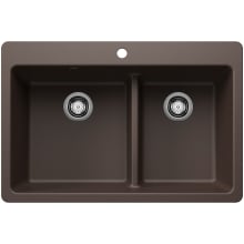 Liven 33" Drop-In/Undermount 60/40 Double Basin SILGRANIT Kitchen Sink with Low Divide