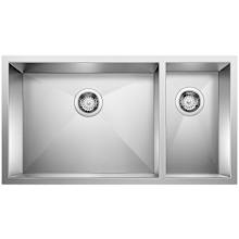 Precision 1-1/2 33" Undermount Double Basin Stainless Steel Kitchen Sink with Stylish Drain Grooves