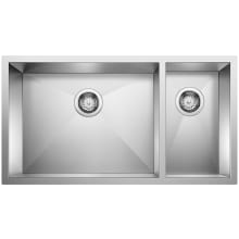 Precision 1-1/2 33" Undermount Double Basin Stainless Steel Kitchen Sink with Stylish Drain Grooves