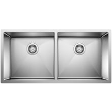 Precision R10 Large Equal Double Bowl Stainless Steel Kitchen Sink with Stylish Drain Grooves 37" x 18"