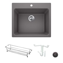 Liven 25" Dual Mount Single Basin Granite Composite Utility Sink with Basin Rack Included
