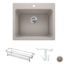 Liven 25" Dual Mount Single Basin Granite Composite Utility Sink with Basin Rack Included