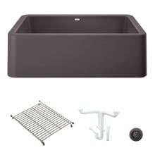Ikon 33" Farmhouse Single Basin Granite Composite Kitchen Sink with Basin Rack and Basket Strainer