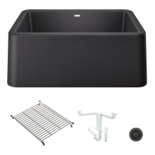 Ikon 27" Farmhouse Single Basin Granite Composite Kitchen Sink with Basin Rack and Basket Strainer