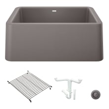 Ikon 27" Farmhouse Single Basin Granite Composite Kitchen Sink with Basin Rack and Basket Strainer