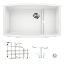 Performa 32" Undermount Double Basin Granite Composite Kitchen Sink with Basin Rack and Basket Strainer