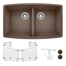 Performa 33" Drop In Double Basin Granite Composite Kitchen Sink with Basin Rack and Basket Strainer