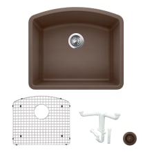 Diamond 24" Undermount Single Basin Granite Composite Kitchen Sink with Basin Rack and Basket Strainer