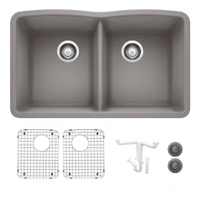 Diamond 32-1/16" Drop In Double Basin Granite Composite Kitchen Sink with Basin Rack and Basket Strainer