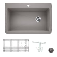 Diamond 33-1/2" Dual Mount Single Basin Granite Composite Kitchen Sink with Basin Rack and Basket Strainer