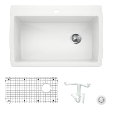 Diamond 33-1/2" Dual Mount Single Basin Granite Composite Kitchen Sink with Basin Rack and Basket Strainer