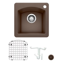 Diamond 15" Dual Mount Single Basin Granite Composite Bar Sink with Basin Rack and Basket Strainer