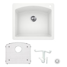 Diamond 25" Dual Mount Single Basin Granite Composite Kitchen Sink with Basin Rack and Basket Strainer