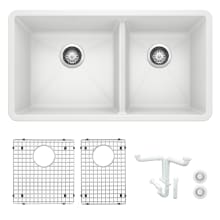 Precis 33" Drop In Double Basin Granite Composite Kitchen Sink with Basin Rack and Basket Strainer