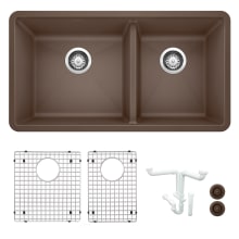 Precis 33" Drop In Double Basin Granite Composite Kitchen Sink with Basin Rack and Basket Strainer