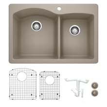 Diamond 33" Dual Mount Double Basin Granite Composite Kitchen Sink with Basin Rack and Basket Strainer