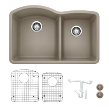 Diamond 32-1/16" Drop In Double Basin Granite Composite Kitchen Sink with Basin Rack and Basket Strainer