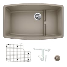 Performa 32" Undermount Double Basin Granite Composite Kitchen Sink with Basin Rack and Basket Strainer