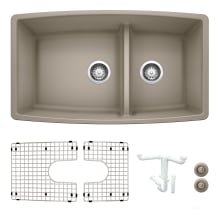 Performa 33" Drop In Double Basin Granite Composite Kitchen Sink with Basin Rack and Basket Strainer