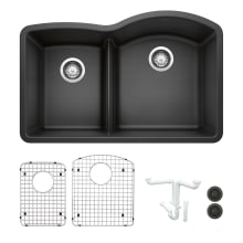 Diamond 32-1/16" Drop In Double Basin Granite Composite Kitchen Sink with Basin Rack and Basket Strainer