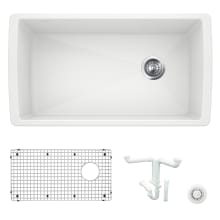 Diamond 33-1/2" Undermount Single Basin Granite Composite Kitchen Sink with Basin Rack and Basket Strainer