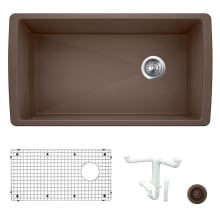 Diamond 33-1/2" Undermount Single Basin Granite Composite Kitchen Sink with Basin Rack and Basket Strainer