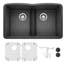 Diamond 32" Drop In Double Basin Granite Composite Kitchen Sink with Basin Rack and Basket Strainer