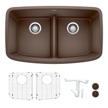 Valea 32" Undermount Double Basin Granite Composite Kitchen Sink with Basin Rack and Basket Strainer