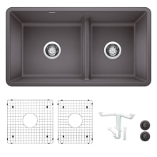 Precis 33" Undermount Double Basin Granite Composite Kitchen Sink with Basin Rack and Basket Strainer