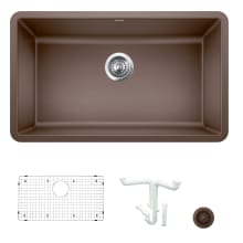 Precis 30" Undermount Single Basin Granite Composite Kitchen Sink with Basin Rack and Basket Strainer