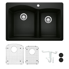 Diamond 33" Dual Mount Double Basin Granite Composite Kitchen Sink with Basin Rack and Basket Strainer