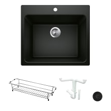 Liven 25" Dual Mount Single Basin Granite Composite Utility Sink with Basin Rack Included