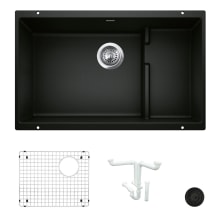 Precis 28-3/4" Undermount Double Basin Granite Composite Kitchen Sink with Basin Rack and Basket Strainer