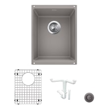 Precis 13-3/4" Undermount Single Basin Granite Composite Bar Sink with Basin Rack and Basket Strainer