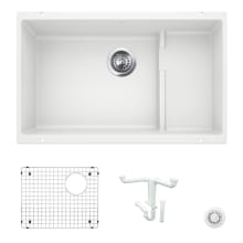 Precis 28-3/4" Undermount Double Basin Granite Composite Kitchen Sink with Basin Rack and Basket Strainer