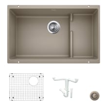 Precis 28-3/4" Undermount Double Basin Granite Composite Kitchen Sink with Basin Rack and Basket Strainer