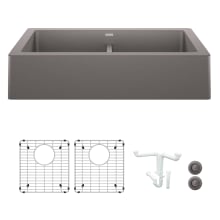 Vintera 32-13/16" Farmhouse Double Basin Granite Composite Kitchen Sink with Basin Rack and Basket Strainer