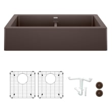 Vintera 32-13/16" Farmhouse Double Basin Granite Composite Kitchen Sink with Basin Rack and Basket Strainer