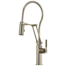 Litze 1.8 GPM Pre-Rinse Pull-Down Kitchen Faucet with Dual Jointed Articulating Arm, Knurled Handle and Metal Finished Hose
