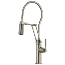 Litze 1.8 GPM Pre-Rinse Pull-Down Kitchen Faucet with Dual Jointed Articulating Arm, Knurled Handle and Metal Finished Hose