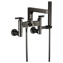 Kintsu Cross Handle Wall Mounted Tub Filler with Integrated Diverter and Hand Shower