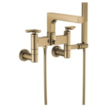 Kintsu Cross Handle Wall Mounted Tub Filler with Integrated Diverter and Hand Shower